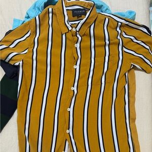 Men's pacsun Mustard Striped Short-Sleeve Shirt - Casual Button-Down